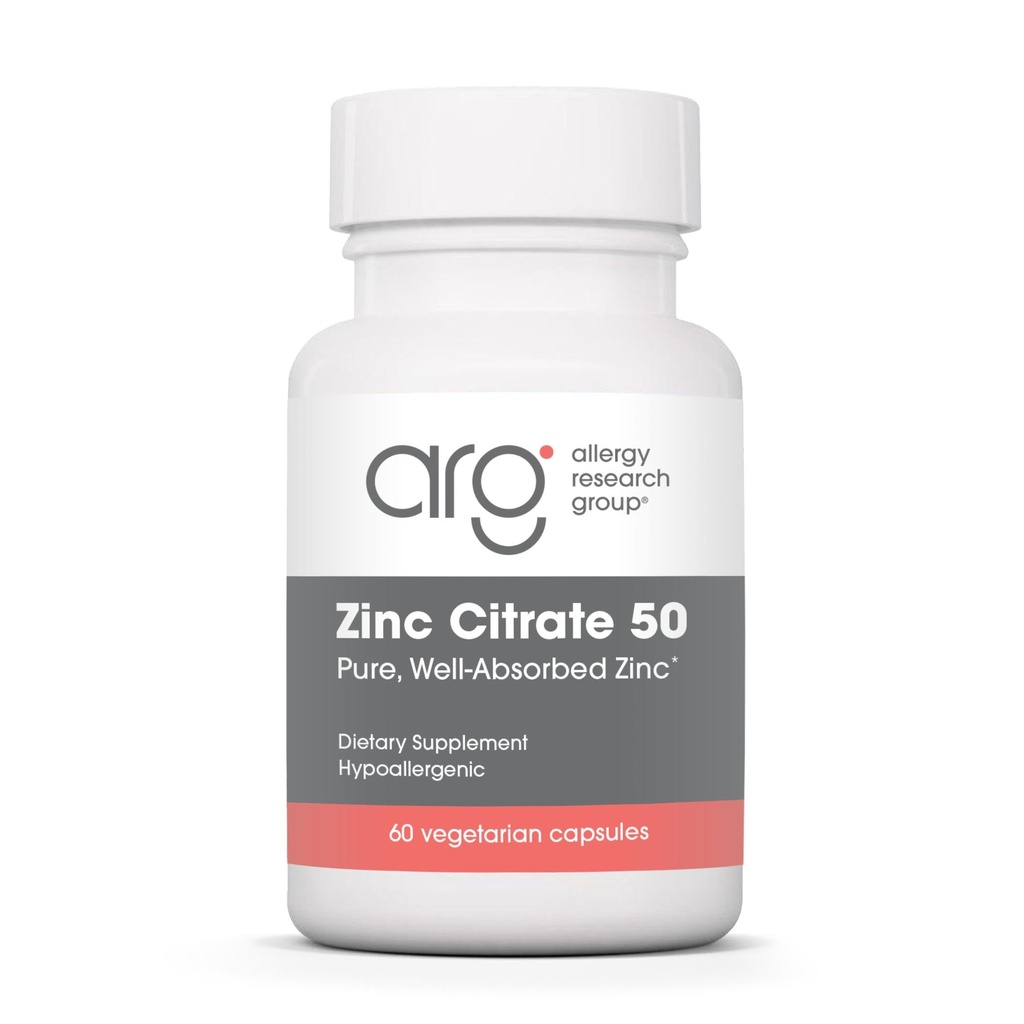 Grupo de investigación de alergia Zinc Citrate Suplemento - Zinc for Men &amp; Women, Immune Support, Pure, Well-Absorbed, Well-Tolerated, Trace Mineral, 50mg Vegetarian Capsules - 60 Conde