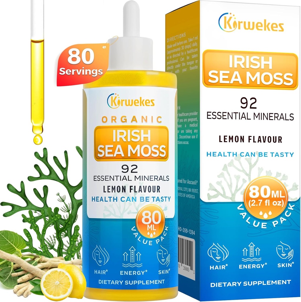 Sea Moss " Ashwagandha Root Drops - 10X Stronger Seamoss " Ashwagandha for Women " Men, Sea Moss Drops for Mood, Immunity, Digestive, Energy, Skin, Hair Joint (Lemon Flavour - 80 Servings
