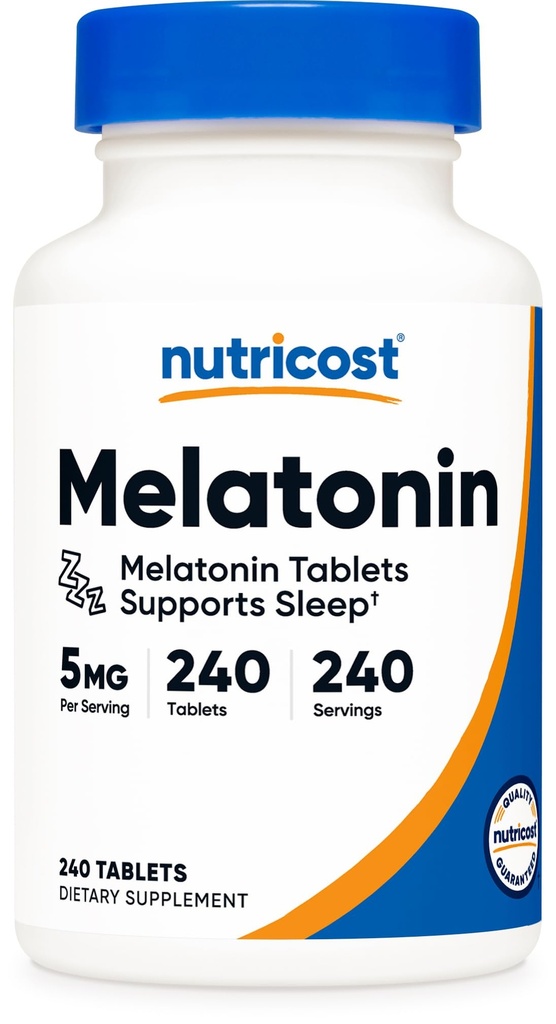 Nutricost Melatonin 5mg, 240 Tabletas - 5mg Por Serving, Non-GMO, Gluten Free