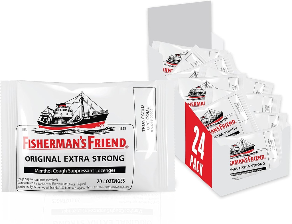 Las gotas de tos amigas de Fisherman, la tos supresora y las picaduras de garganta, Original Extra Strong, 10mg Menthol, 480 gotas (24 paquetes de 20)