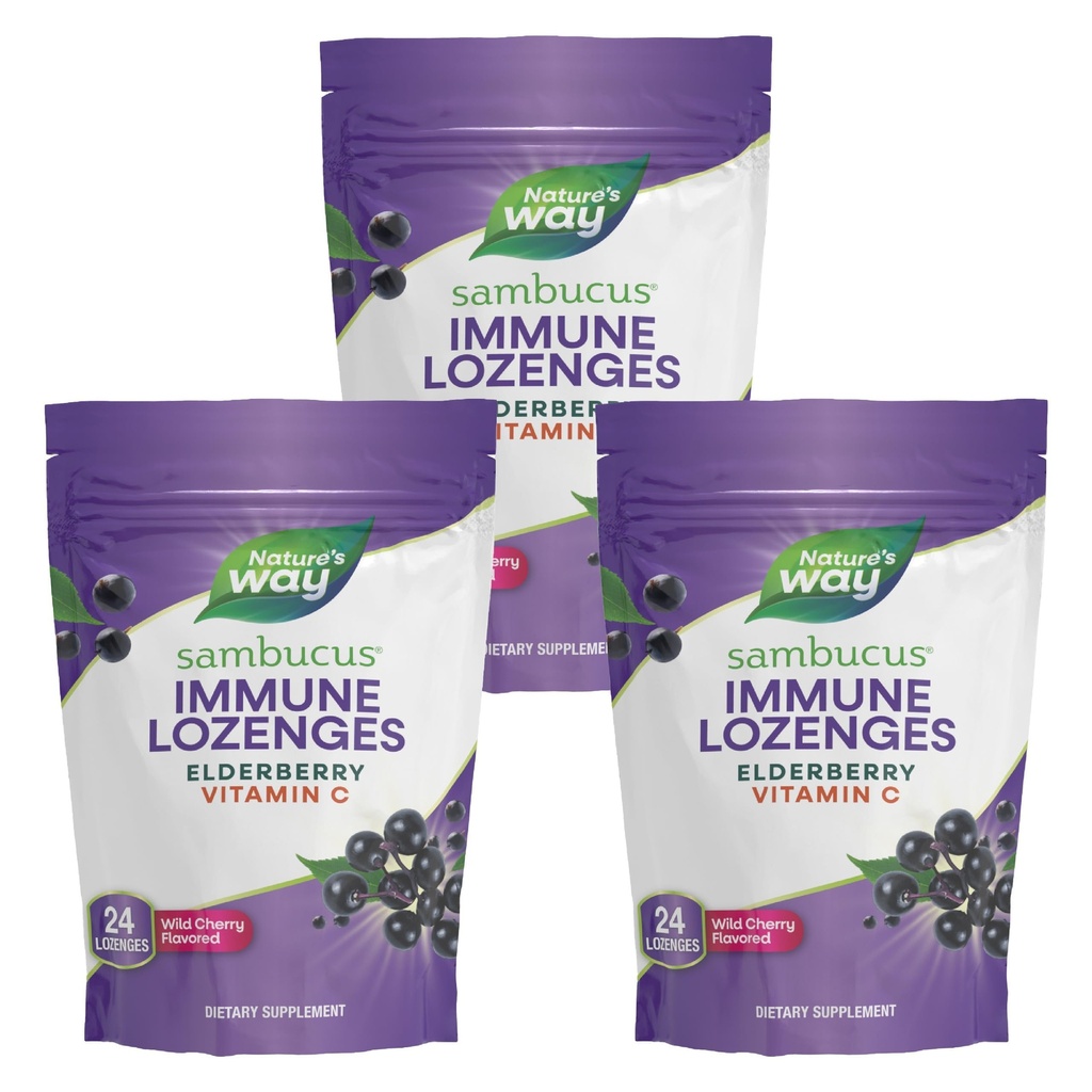 Camino de la Naturaleza Sambucus Immune Lozenges, Alta Potencia Vitamina C, Elderberry, Wild Cherry Flavored, 24 Lozenges (Packaging May Vary) - 3 Pack