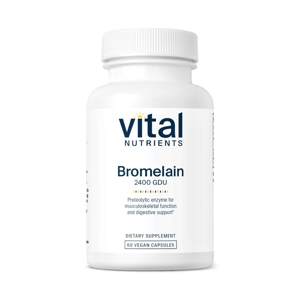 Nutrientes vitales Bromelain 2400 GDU ← Vegan Bromelain Suplemento de apoyo Protein Digestion* ← Enzyme Digestive de Pineapple ← Gluten, Dairy, Soy Free ← Non-GMO ← 60 cápsulas