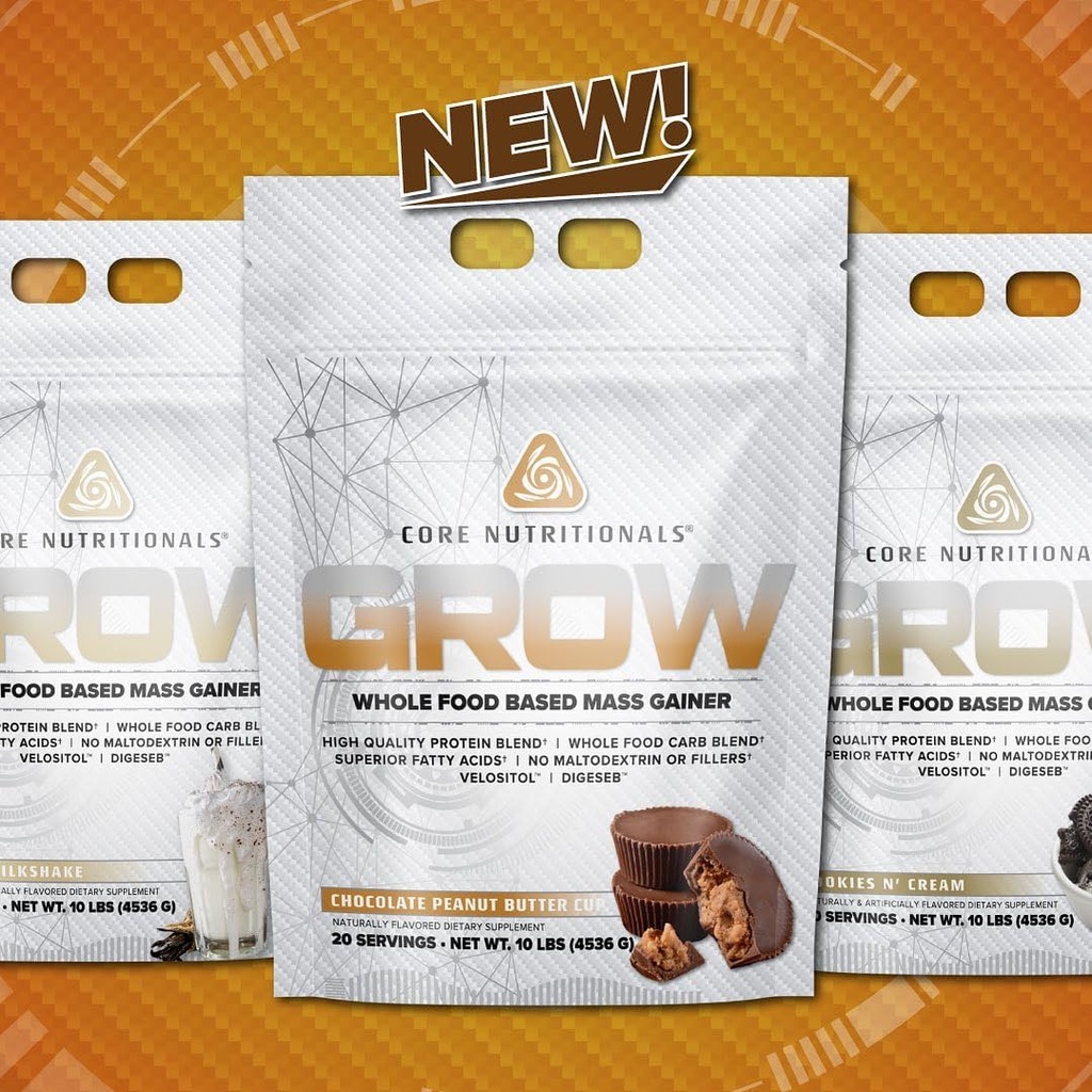 Core Nutritionals Grow Mass Gainer | Whole Food Carb Blend + Protein Blend | Maltodextrin Free | 880 Calories, 50g Protein | 10 Pound (Chocolate Peanut Butter Cup)