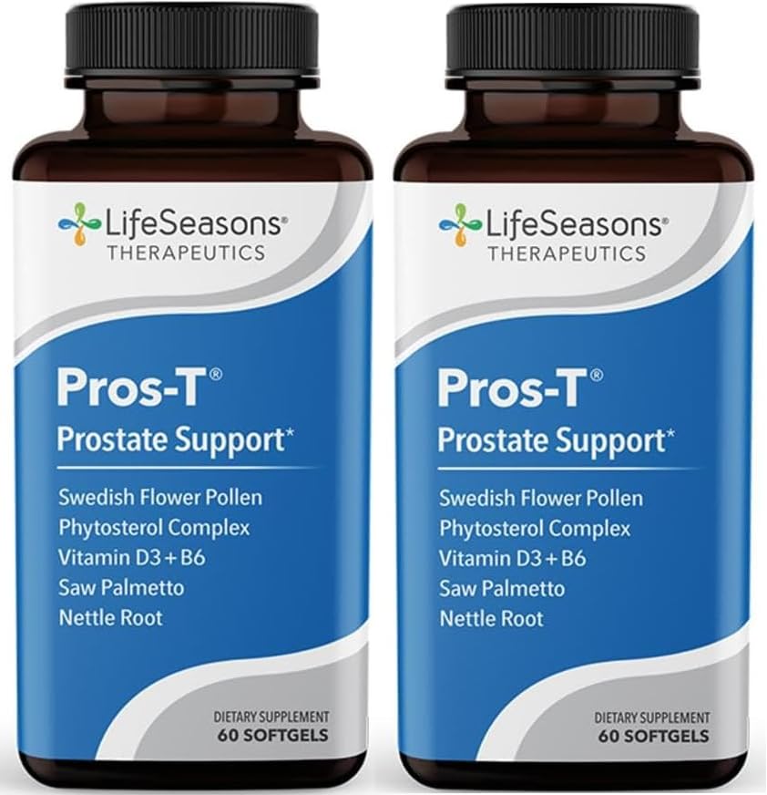 Pros-T - Suplemento de apoyo a la próstata - Saw Palmetto, Phytosterol, Zinc, Nettle, Vitamin D-3 &amp; B6 - Promover la función de próstata saludable " Flujo urinario normal - Mejorar el tejido - 60 Softgels (Pack de 2)