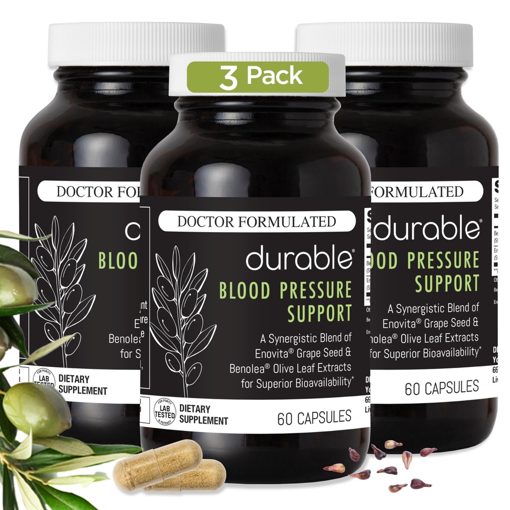 Presión duradera de la sangre – Benolea Olive Leaf " Enovita Grape Seed Extract – Healthy Circulation, Nitric Oxide " Artery Support – Doctor Formulado, Vegan, Non-GMO, Made in USA (180 cápsulas)