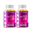 Vitamatic Folic Acid Gummies 1000 mcg (1 mg) - una vitamina prenatal esencial para mamá &amp; bebé - vitamina B9-120 Gummies Vegan (2)