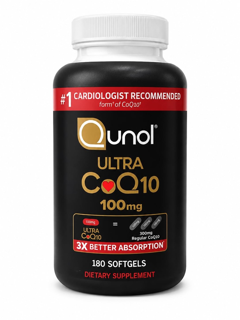 Qunol CoQ10 100mg Softgels Ultra 3X Mejor Absorción Coenzima Q10 Suplementos - Suplemento Antioxidante para la Producción de Energía Vascular y Corazón - 6 Mes - 180 Conde