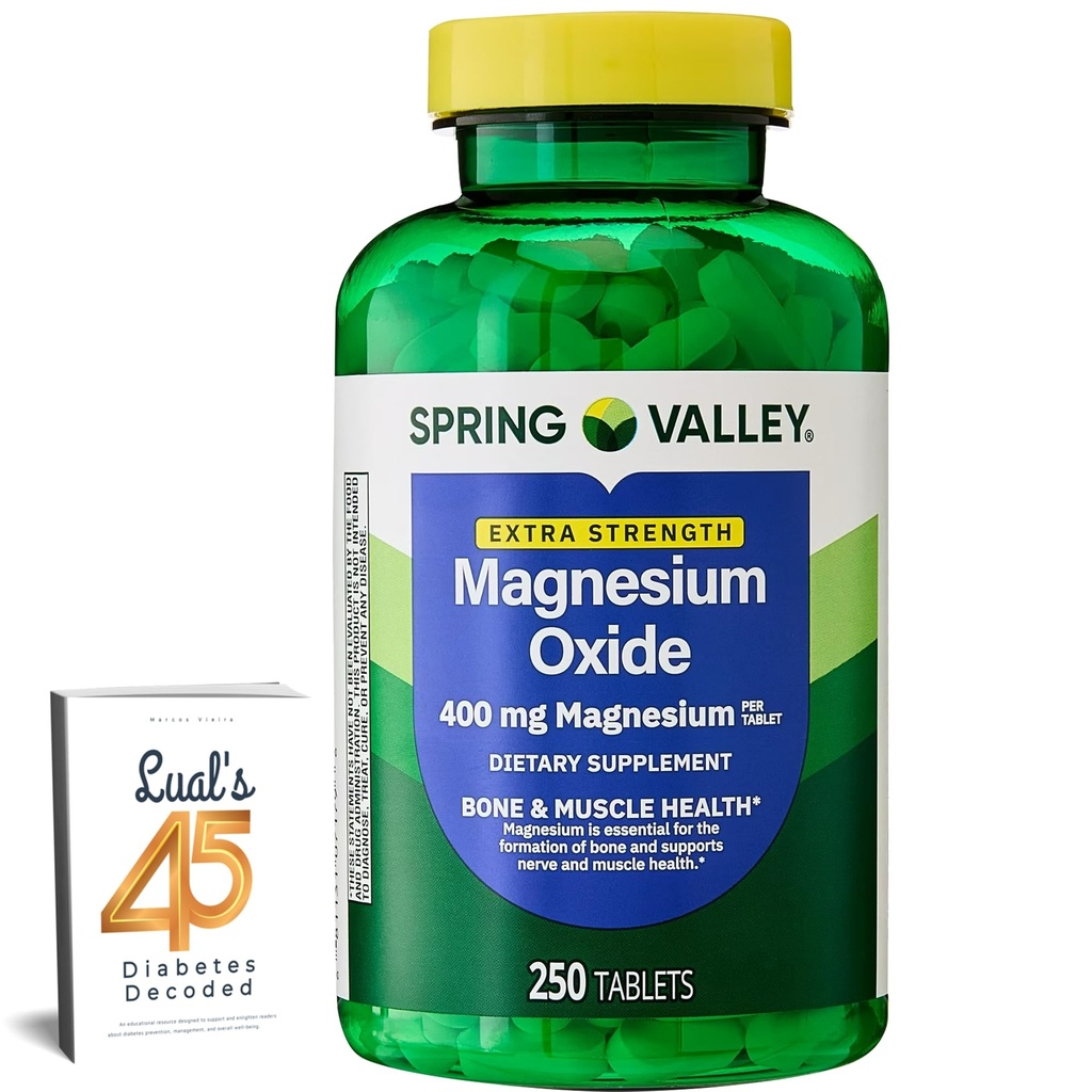 Spring Valley Magnesium 400 mg Bono &amp; Muscle Health Tablets, Suplemento dietético, 250 Cuenta Mejor Suplemento Magnesio para Mujeres, Pastillas de Magnesio para Mujer Bundle con 45 Diabetes de Lual Decodificado