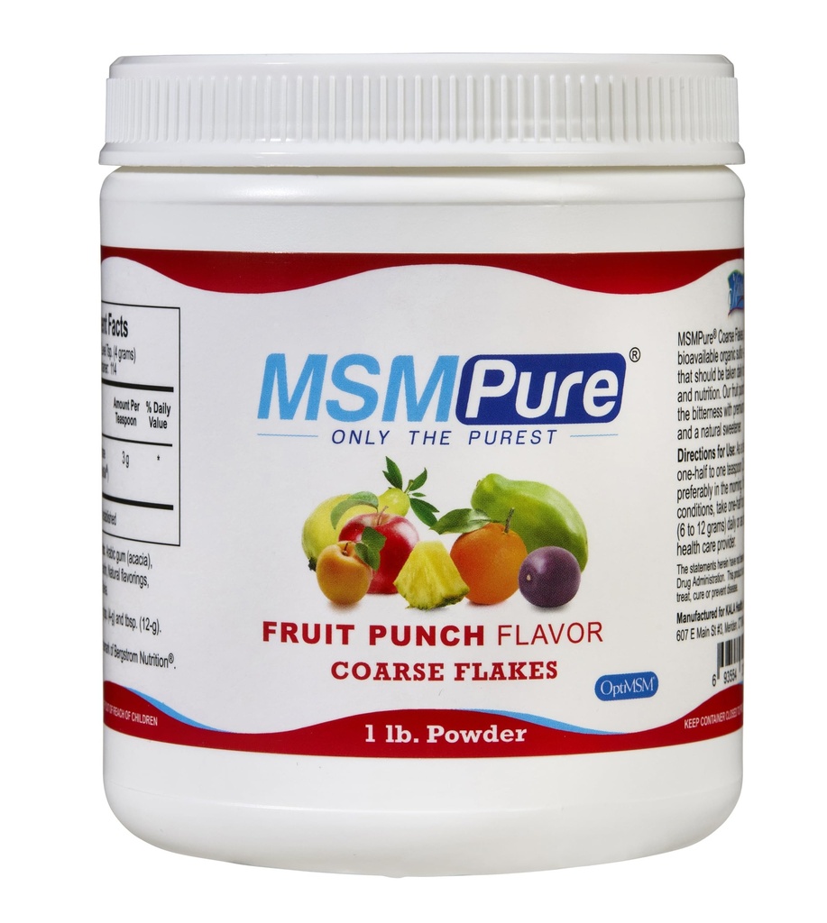 KALA HEALTH MSMPure Fruit Punch Flakes de pólvora de MSM tosca – Sulfuro orgánico para flexibilidad conjunta, apariencia de piel y soporte para uñas de pelo – 1 lb, EE.UU. Hecho, cristales destilados
