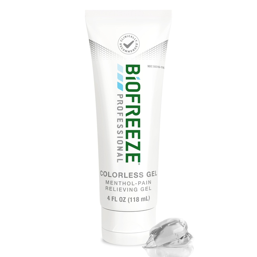 Biofreeze Professional Gel Pain Relief for Knee, Neck, Hip, Joint, Shoulder, & Simple Backache, Arthritis Pain Reliever, Sore Muscle Relief, Colorless Menthol Gel 4 Fl Oz