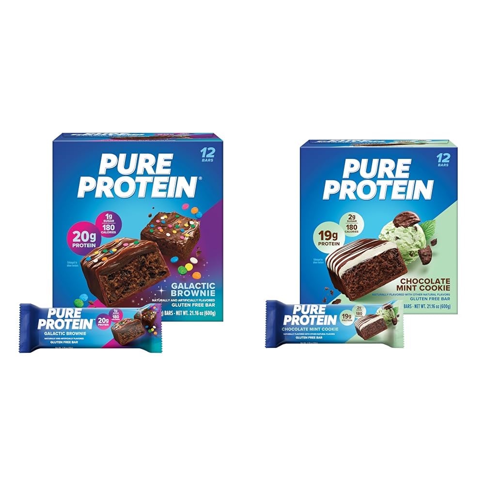 Puro Proteína 12 Conde Galáctica Brownie &amp; Chocolate Mint Cookie Protein Bares Bundle ¦ 20g &amp; 19g High Protein ← Gluten Free ← Pre &amp; Post Workout ← Bajo Sugar