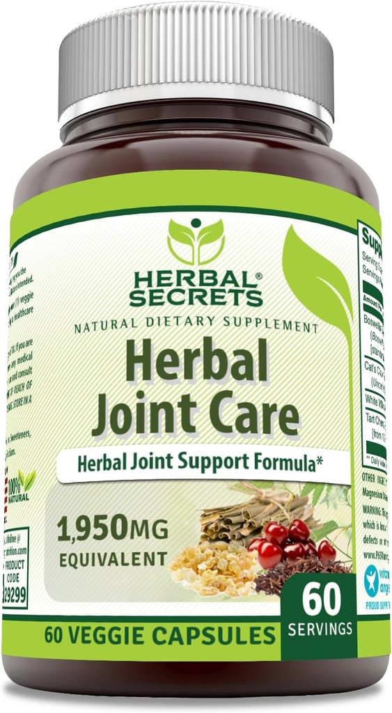 Herbal Secrets Joint Care 1950 Mg per Serving Supplement ← Veggie Capsule  Contiene Boswellia Extract, White Willow, Cat's Claw &amp; Tart Cherry Powder ← Made in USA (1 Pack, 60 Count)