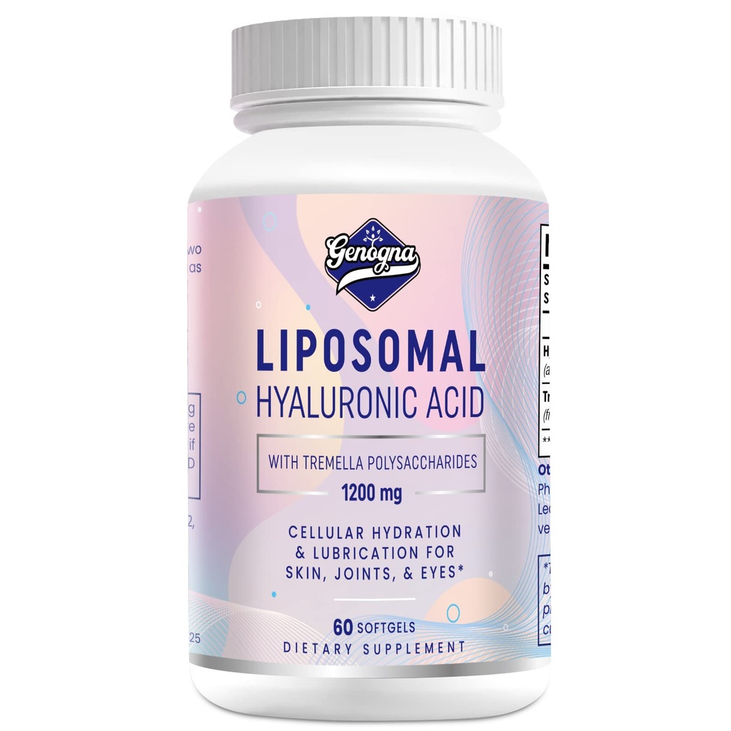 Suplementos de ácido hialurónico Liposomal 1000mg-High Bioavailable cápsulas de ácido hialurónico con polisacáridos Tremella, hidratación de la piel de fuerza doble, Lubricación conjunta,1Pack