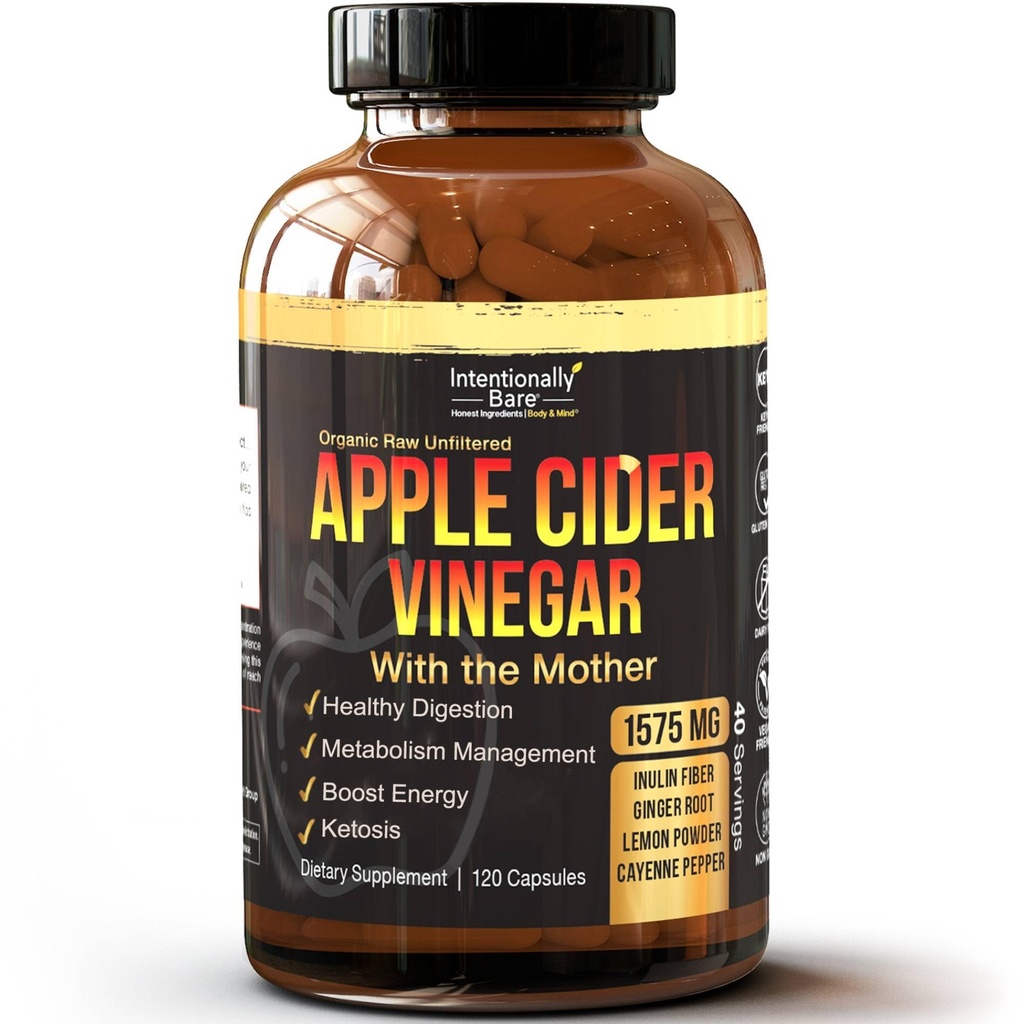 Vinagre de sidra de manzana con cápsulas madre - CAV cápsulas con jengibre, limón, cayena e inulina - Keto Friendly y Gluten libre para la energía, inmunidad y Gut Health - 120 cápsulas