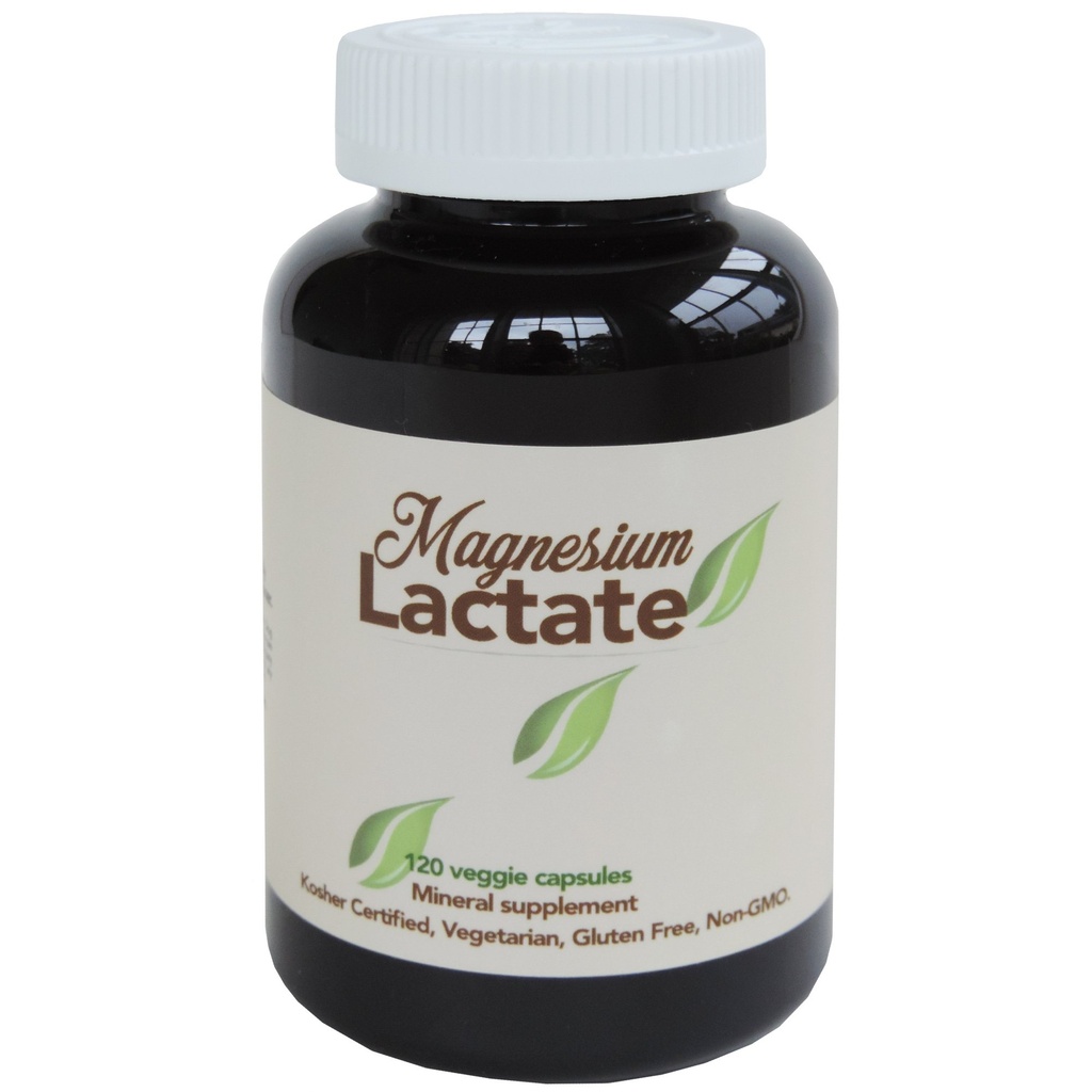Magnesio Lactate 500 mg por servidumbre, 120 cápsulas vegetarianas pequeñas fáciles de absorber. Gluten Free. Fórmula altamente biodisponible. Absorción alta. Hecho en EE.UU.