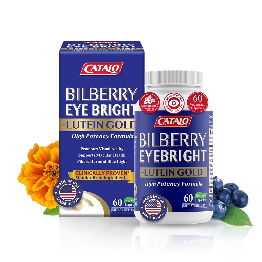 Bilberry Eyebright Extract Gold - para Fatiga & Blurry Vision - Vitaminas de ojos con Luteína de mora y suplementos de Zeaxantina para la claridad de los ojos -Halalal - 60 cápsulas