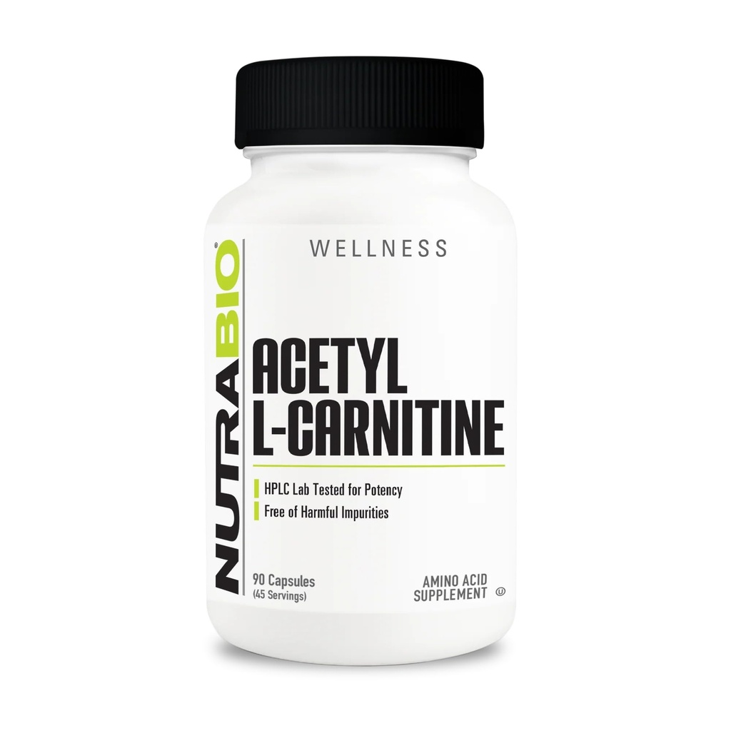 NutraBio Acetyl L-Carnitine (ALCAR) Suplemento, 500 mg - Apoyo a la producción de energía natural, gestión metabólica y salud general, 90 cápsulas