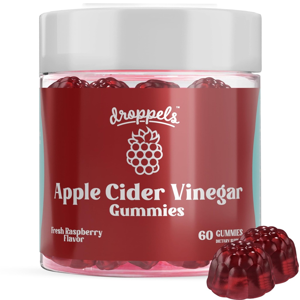 Droppels Apple Cider Vinegar Gummies 1000mg with Beet Root & Pomegranate ¦ Non-GMO, Vegan-Friendly, Gluten Free ← Soporta Digestión, Metabolismo, Energía &amp; Salud Inmunitaria ← Raspberry Flavor