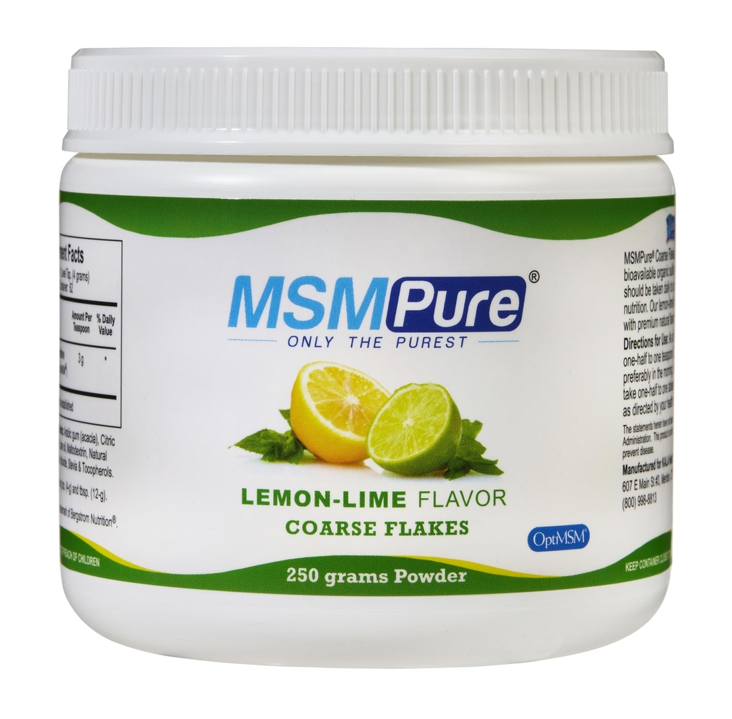 KALA HEALTH MSMPure Lime Lime Flavored Coarse MSM Powder Flakes – Sulfuro orgánico para flexibilidad conjunta, apariencia de piel y soporte de uñas de pelo – 8.8 oz, EE.UU.