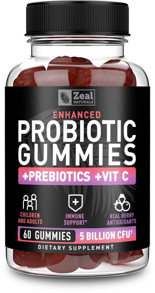 Gummies Probióticas para Adultos y Niños (60 Cuenta tención 5 Billion CFU) w / Antioxidantes de Berry Orgánica & Vitamina C para Apoyo Inmunitario y Digestión Gummy- Prebióticos y Probióticos para mujeres Gummies