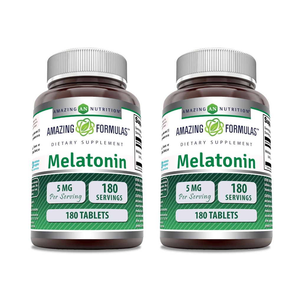 Amazing Fórmulas Melatonin Suplemento Silencio 5 Mg Por Serving TEN 180 Tablets ← No-GMO TEN Gluten Free TEN Made in USA Silencio Pack of 2