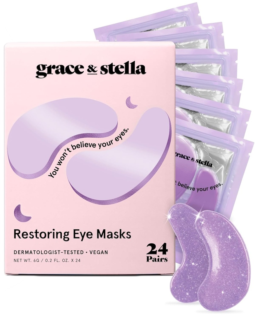 Grace &amp; stella Retinol Bajo Patches Ojos para Ojos Puffy y Círculos Oscuros - Restaurar Gel Bajo Máscaras Ojo con Ácido Hialurónico - Vegan Cruelty-Free Skincare, Regalos de Cumpleaños para Mujeres (Purple, 24 Parejas)