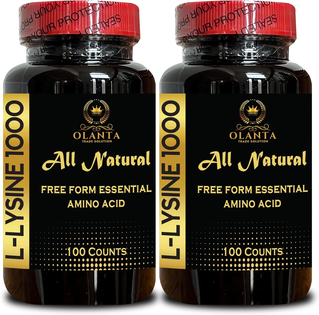 L-LYSINE 1000 mg Forma gratuita Aminoácidos esenciales - Suplemento Aminoácidos puros de 1000 mg, soporte de tejido conectivo, ácidos de forma libre, complejo lisino L, ácidos aminoácidos - 2 botellas 200 condes