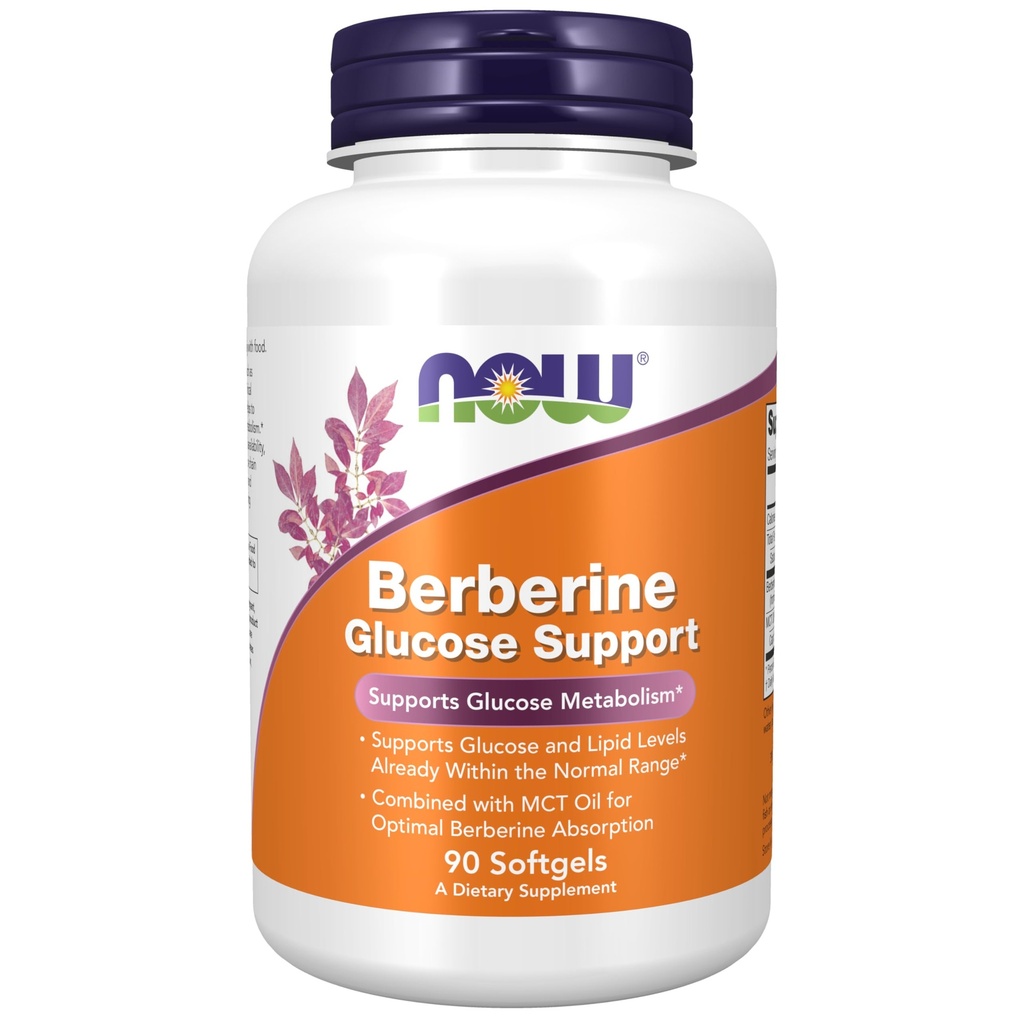 AHORA Suplementos de alimentos, soporte de glucosa bereberina, combinado con aceite MCT para absorción óptima de bereberina, 90 Softgels