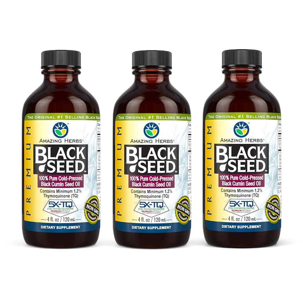 Increíble Herbs Premium Black Seed Oil - Gluten Free, Non GMO, Cold Pressed Nigella Sativa Aids in Digestive Health, Immune Support, Brain Function - 4 Fl Oz (Pack of 3)