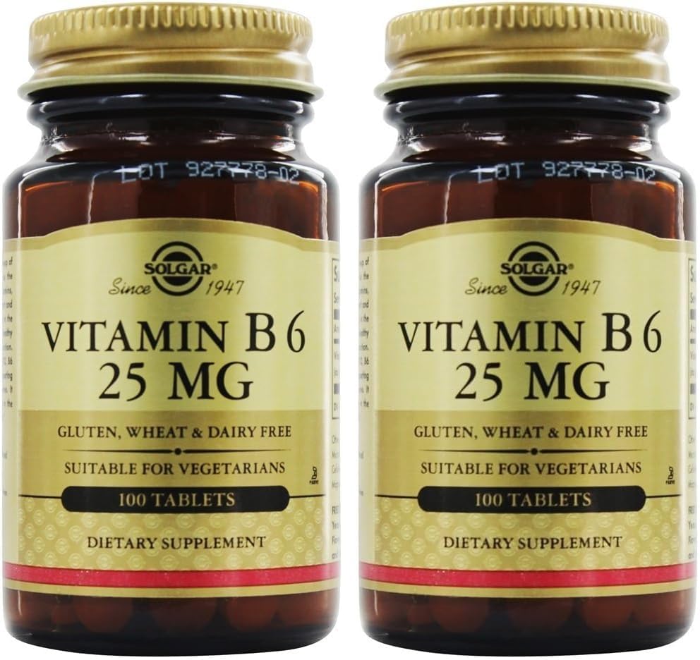 SOLGAR Vitamina B6 25 Mg, 100 Tabletas, 100 Cuentas (Pack of 24)