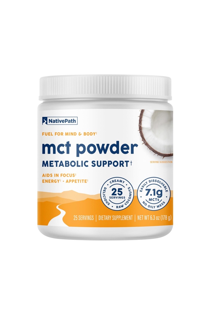 NativePath MCT Oil Powder Suplemento - Unflavored MCT Polvo con C8 MCTs Keto-Friendly. Libre de Dairy, Gluten y GMOs, 25 Servimientos