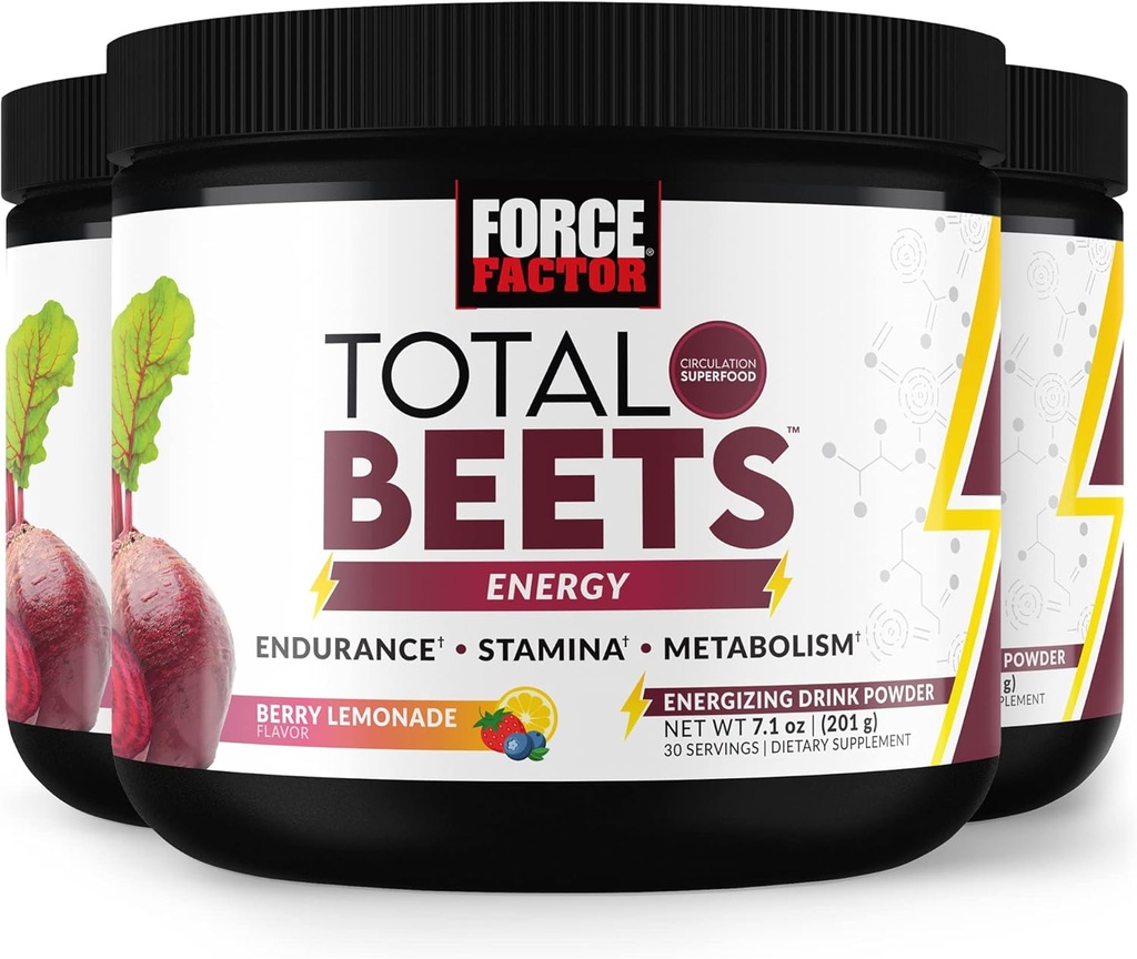 FACTOR FACTOR Total Beets Energy Drink Mix 3-Pack, Superfood Beet Root Powder, Nitrates to Boost Energy, Support Circulation, Blood Flow, Nitric Oxide and Stamina, Heart Health Supplement, 90 Servings