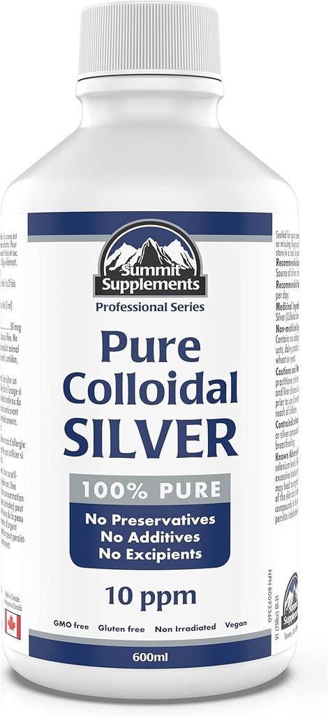 Colloidal Plata 10ppm 600ml - Colloidal Plata Minerales Líquidos Trace Minerales - Colloidal Cobre Suplementos - Plata Colloidal Minerales Líquidos - Formulado &amp; Hecho en Canadá