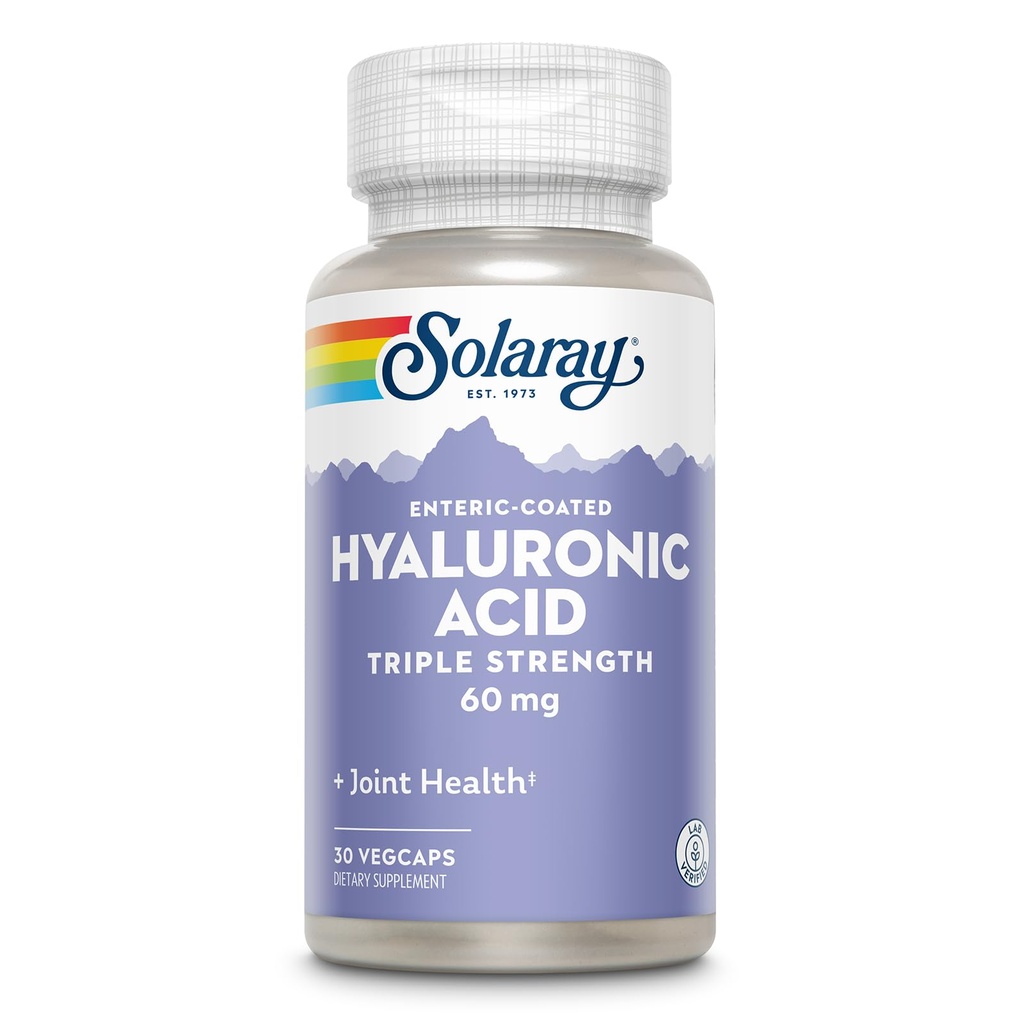 SOLARAY Hialuronic Acid Triple Strength - Skin Elasticity and Firmness Support - Plus Vitamin C - Lab Verified, 60 Day Money-Back Guarantee, 30 Servings, 30 VegCaps