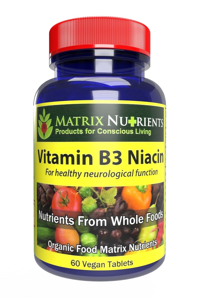 Vitamina B3 NIACIN - Soporte digestivo, cardíaco e inmunitario! - 100% orgánico - Mejorar también la función cerebral, la energía y reducir el estrés - Tablas vegas (60ct)