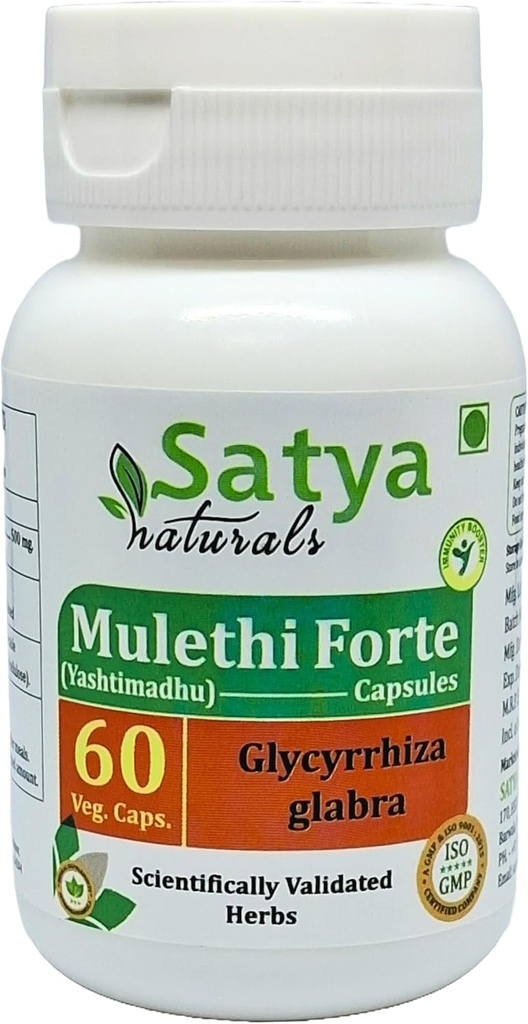 Mulethi Forte Capsules 500 mg. 60 Veg. Capsule ← Yasthimadhu (Glycyrrhiza Glabra) Extracto Cápsulas para Hombres y Mujeres ← Ayurvedic Herbal Suplemento/Remedios Silencio 10:1 Forte (1 Botella de 60 cápsulas)