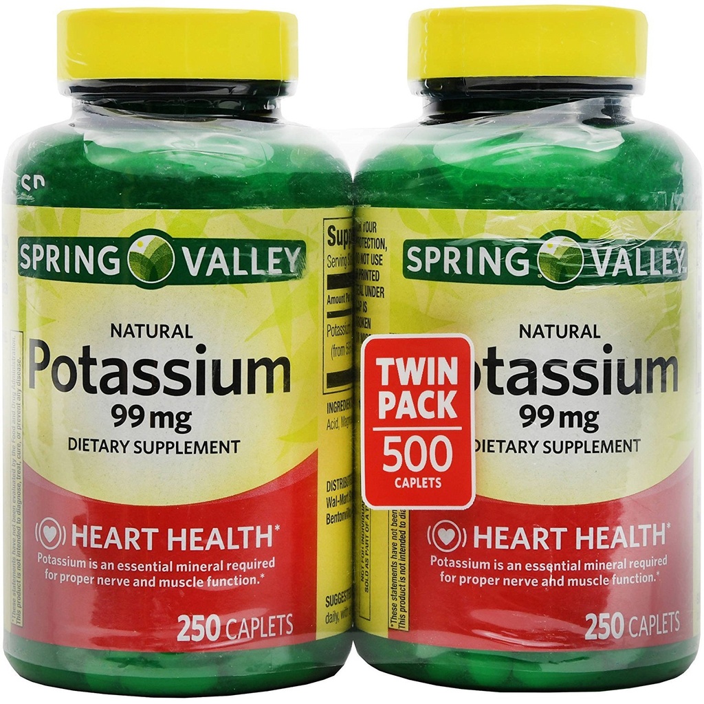 Potasio de Valle de Primavera 99 mg de Gluconato de Potasio 595 mg (250 Conde, 2 Pack)
