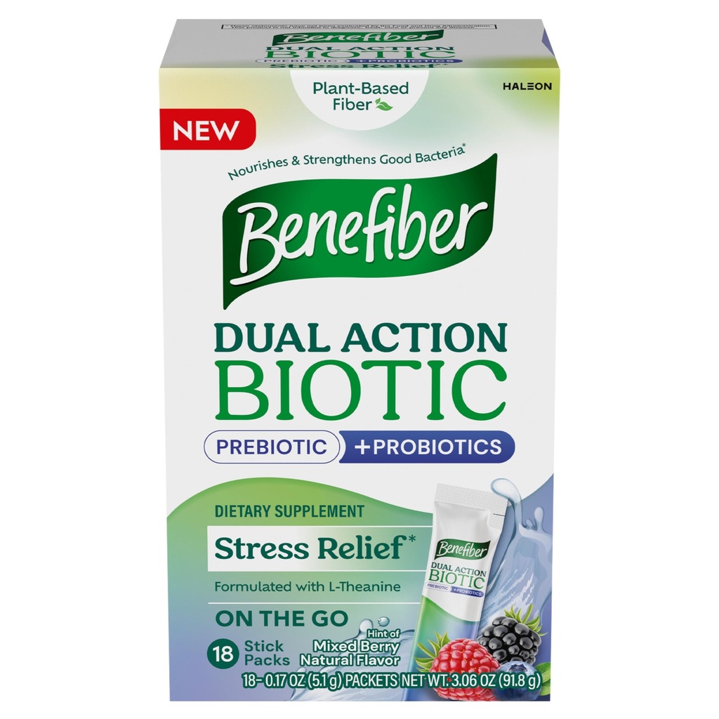 Benefiber Dual Action Biotic Plus Stress Relief, 18 Conde Stick Packs
