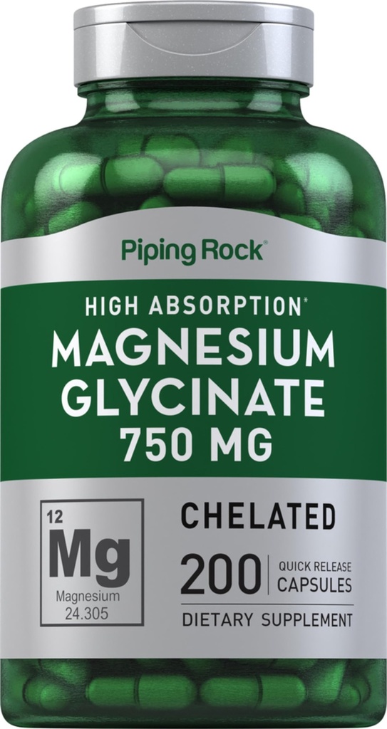 Piping Rock Magnesium Glycinate Capsules  750mg ← 200 Píldoras Silencioso Suplemento animado