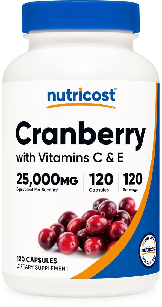 Nutricost Extracto de arándanos (25.000 mg) (120 cápsulas) con vitamina C &amp; vitamina E