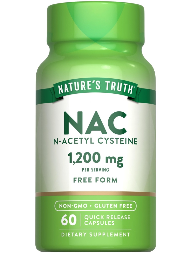La verdad de la naturaleza NAC Suplemento Silencio N Acetyl Cysteine ← Forma libre Amino Acid Silencio 1200 mg  60 Capsules ← Non-GMO and Gluten Free Supplement