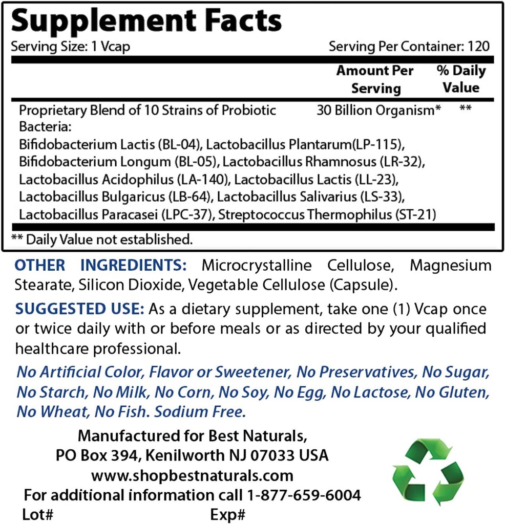 Mejores Naturales Probiótico 10 Strains &amp; 30 Billones CFU & óxido de magnesio 500 mg