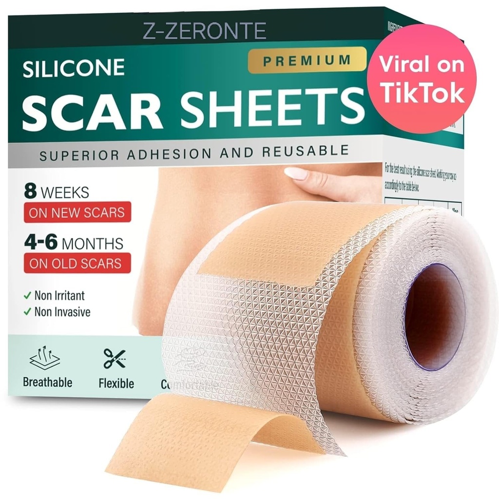 Hojas de cicatrices de silicona, cinta de cicatrices de silicona (1.6"x 120" Roll-3M), Hojas de eliminación de cicatrices reutilizables y eficaces, Hojas de eliminación de cicatrices de silicona para cicatrices quirúrgicas, Keloid de curación, C-Sección, Tummy Tuck