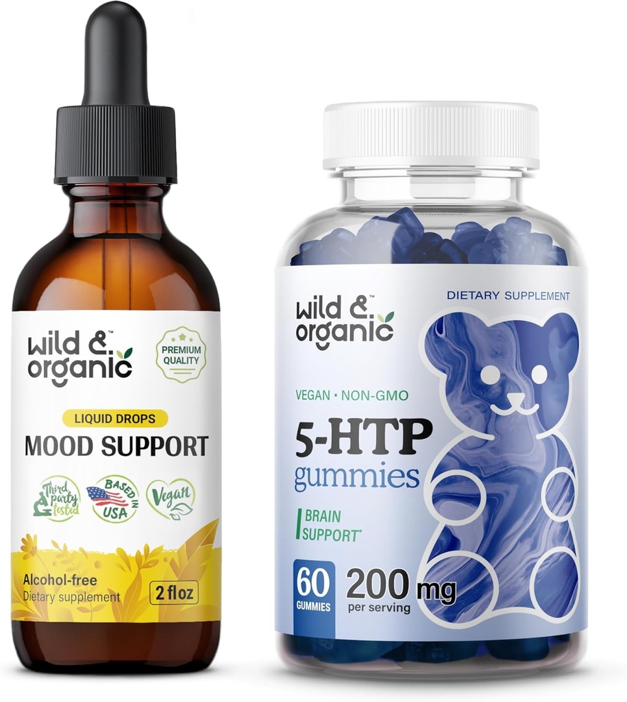 Wild &amp; Organic Mood Support Tintura 2 fl oz &amp; 5 HTP Gummies