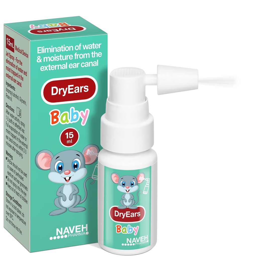 NAVEH PHARMA® Dry Ears Baby TENIDO Swimmers Ear Drops Spray TEN Ear Drying Drops for Little Swimmers ANTE Remove Water Trapped in Ears in Seconds ANTE Prevent Pain, Infection, Aches &amp; Hearing Loss (0.5 Fl Oz)