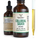 Colloidal Plata Líquido 20 PPM - 4 Fl OZ (Plata Coloidal con gotero) 99,9% Puro, Gluten Gratis, No GMO por Suplementos de madera doble