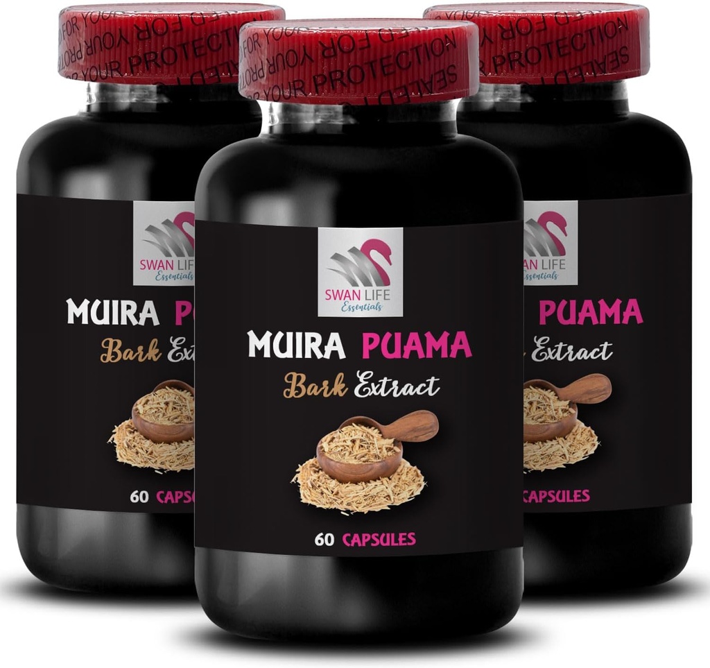 Soporte para instalaciones - MUIRA PUAMA BARK EXTRACT - Vitalidad diaria, energizante herbal, aumento de potencia, fuerza balanceada, energía de flujo, flujo energético, fuente botánica 3 botellas 180 cápsulas