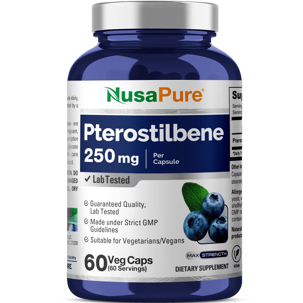 NusaPure Pterostilbene 250mg por Veggie Caps, 60 Conde (No-GMO, Vegan)