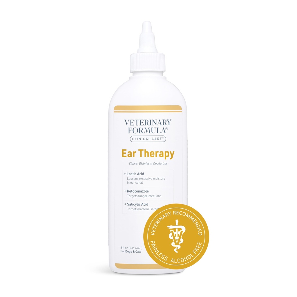 Veterinaria Fórmula Clínica Terapia del oído, 8 oz. – Limpiador del oído del gato y del perro – Ayuda a calmar la picazón y limpiar el canal del oído de los desechos y la acumulación