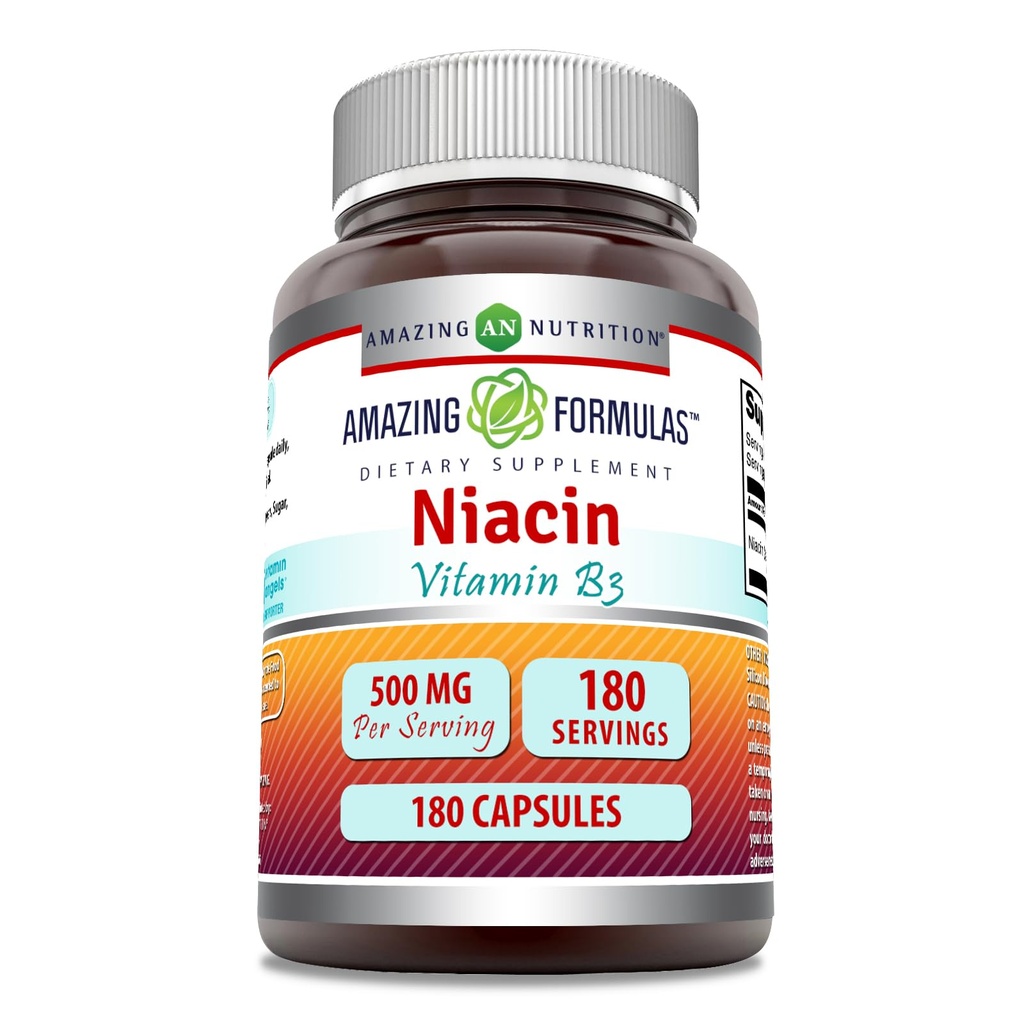 Amazing Formulas Niacin Suplemento TEN 500 Mg Por Serving TEN 180 Capsules ← No-GMO ANTE Gluten-Free TEN Made in USA